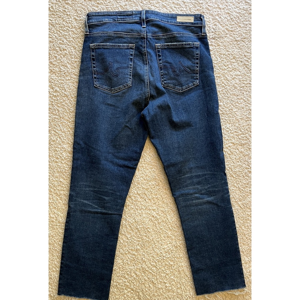 AG Adriano Goldschmied Mari Crop High Rise Slim Straight Raw Hem Jeans Blue 31